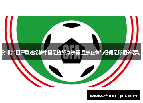 孙准浩因严重违纪被中国足协终身禁赛 且禁止参与任何足球相关活动