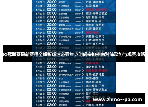 欧冠联赛最新赛程全解析球迷必看焦点时间安排指南对阵形势与观赛攻略